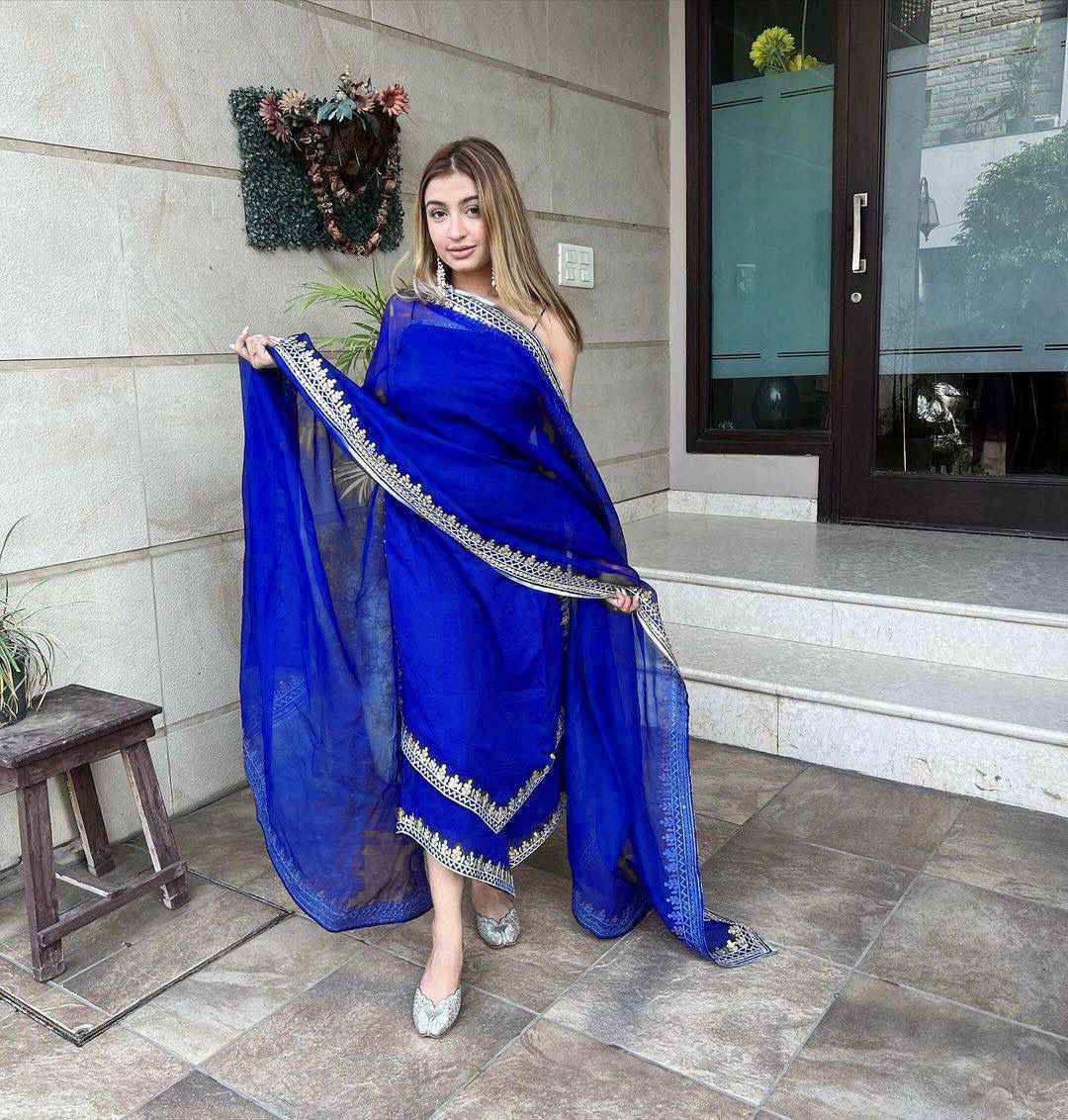 Trendy Royal Blue Color Embroidery Work Salwar Suit